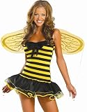 Bumble Bee Mini Dress Sexy Adult Halloween Costume Naughty Skimpy Queen Bee Outfit w/ Wings