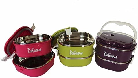 Square shape LunchPal Boxes Stainless Steel Food Container For Adults and Kids (Pink-Double)