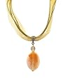 Necklace - N49 - Genuine Semi Precious Gemstone on Five-Strand Organza and Cotton Cord + 2" Extension Chain - Oval Shape ~ Fire Agate