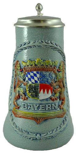1 Liter Bavarian Coat of Arms Hand-painted Stein w/ Pewter Lid