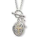 1928 Silver-tone Yellow Crystal Cross Locket 24 Inch Necklace