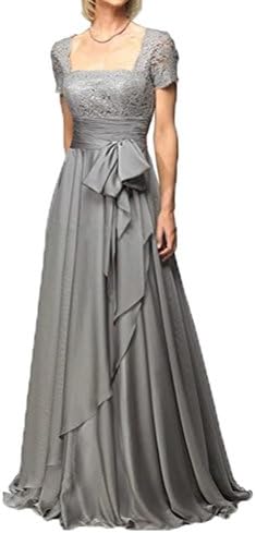 CCHAPPINESS Women's Floor Length Short Sleeve Mother Of The Bride Dresses Sliver Grey US 2