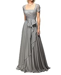 Floor Length Short Sleeves  Satin/Silk Mother-of-the-Bride Dress  With a Bow(s) and a Sash 