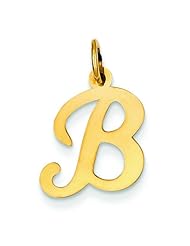 14K Gold Polished Fancy Initial Letter B Charm Pendant