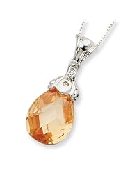 Sterling Silver 18in Champagne CZ Tear Drop Necklace.