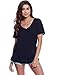 Alexander + David Women's Slub Cotton Modal Tops Burnout Loose V-Neck Boyfriend T-Shirt Stitch Back Casual Tee