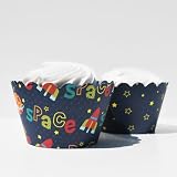 Dress My Cupcake Space Reversible Birthday Cupcake Wrappers Set of 12 Boys Birthday Cup Cake Decorations
