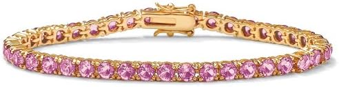 Round Simulated Birthstone 18k Gold-Plated Tennis Bracelet 7" - June - Simulated Alexandrite