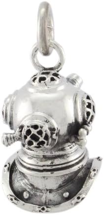 WithLoveSilver Solid 925 Sterling Silver RETRO SCUBA DIVING HELMET PENDANT