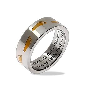 Footprints in the Sand Stainless Steel Ring