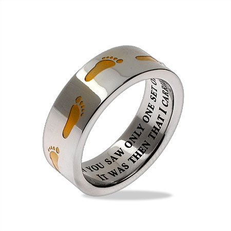 Footprints in the Sand Stainless Steel Ring
