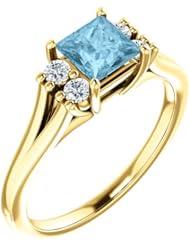 14K Yellow Gold 5.00x5.00mm Princess Cut Aquamarine and Diamond Ring -- LIFETIME WARRANTY