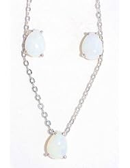 2 Carat Genuine Opal Pear Shape Stud Earrings & Pendant Set White Gold Quality