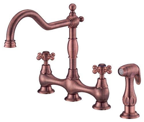 Danze D414067AC Opulence Two Handle Cross Handle Kitchen Faucet with Spray, Antique Copper
