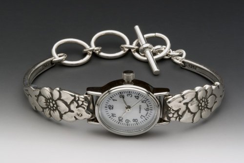 Silver Spoon Floral Petite Woman's Oval Vintage Watch Petal