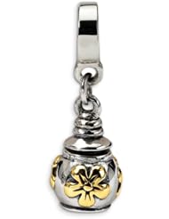 Sterling Silver & 14k Floral Ash Dangle Charm Bead Fits Pandora Chamilia Biagi Bracelet
