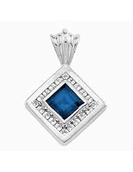 14K White Gold Princess Cut Chatham Created Sapphire and Diamond Pendant -- LIFETIME WARRANTY