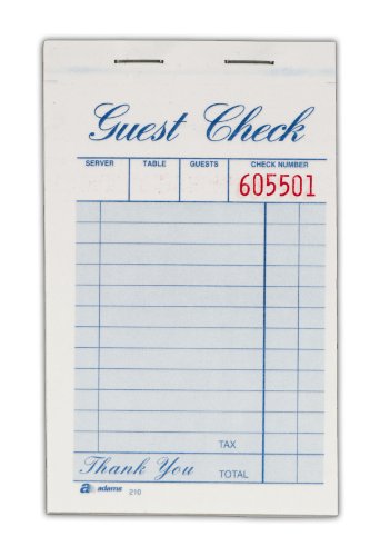 Adams Guest Check Pad, 1 Part, 3.34 x 5.44 Inches, 100 Sheets