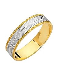 14k Yellow and White Two Tone Gold Satin Milgrain Engraved Designer Wedding... by 