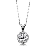 Sterling Silver 925 Round Cubic Zirconia CZ Solitaire Pendant Necklace