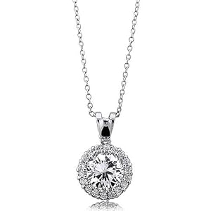 Sterling Silver Pendant Cubic Zirconia CZ Solitaire with