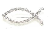 Beautiful Austrian Crystal Jesus Fish Pin/Broach/Pendant Silver Tone ~ Comes Gift Boxed