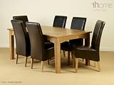 Harold Solid Oak 6ft Dining table with 6 Faux leather Brown Chairs /DELIVERY-UK MAINLAND ONLY