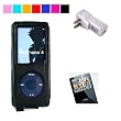 (4 in 1 Combo) Sumac Brand Leather Case with Swivel Belt Clip for Apple iPod Nano Nano-Chromatic 4th Generation 8gb 16gb (Nano Chromatic Not Included) + Screen Protector Kit + CLOTH + USB Travel Charger for ipod nano Chromatic, Froza Black + Courage*Wisdom Neckstrap