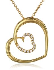 Sterling Silver Cubic Zirconia Double Heart Pendant Necklace, 18"