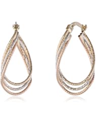 14K Tri-Color Gold Twisted Diamond Cut Oval 0.39mm Hoop Earrings