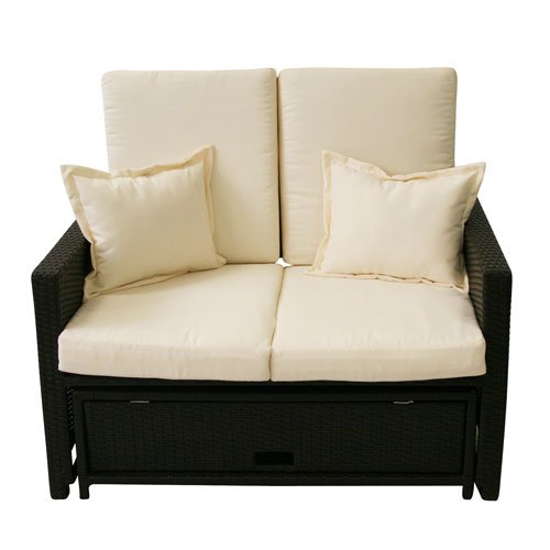 Greemotion 429103 Rattan Ausziehsofa 3 in 1, aus widerstandsfähigem und wetterfestem PE- Rattan, stabiles Stahlrohrgestell, 118 x 75 x 85 cm