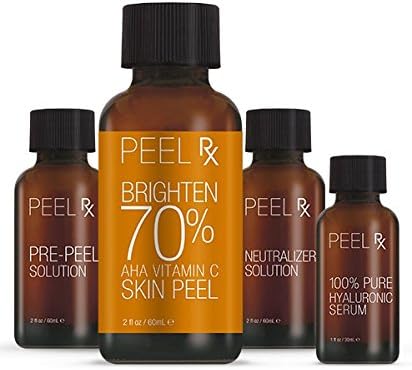 Brighten 70% AHA Vitamin C Skin Peel Kit 2 oz for at-home use with Pre-Peel Solution, Neutralizer Solution, and Post-Peel Hyaluronic Serum