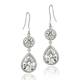 IMAGE OF Sterling Silver CZ Circle & Teardrop Dangle Earrings