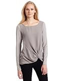 AK Anne Klein Women's Long Sleeve Boat Neck Twist Front Chiffon Top