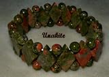 Unakite Gemstone Bracelet; 6mm Rounds and Rhombus Shaped Beads