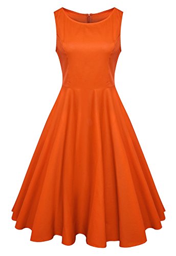 Anni Coco Women's 1950s Hepburn Vintage Swing Dresses Orange Medium