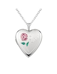 Sterling silver Heart Shaped Locket w/ Rose "Love" Necklace