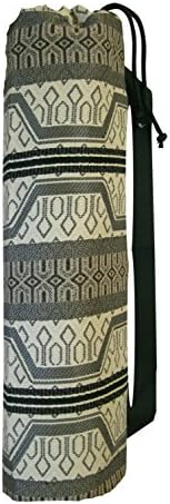 Yoga Mat Bag - 11.5 x 28 Large Strong Sturdy - Inside Pocket Shoulder Strap Drawstring - stripe southwest tribal chenille black beige brown