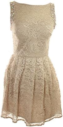 Morgan & Co Champagne Lace Fit And Flared Sequined Dress -