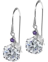 2.04 Ct Round H/I Diamond Purple Amethyst 14K White Gold Earrings