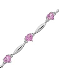 Created Pink Sapphire Heart and Diamond Bracelet
