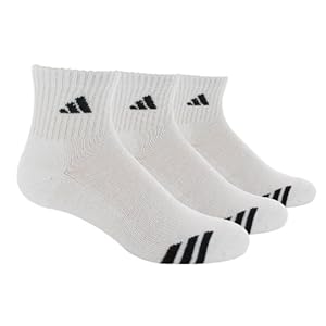 adidas Men's Cushioned 3ST 3-Pack QTR Sock, White/Black, Shoe Size 6-12