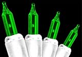Set of 100 Green Everglow Mini Christmas Lights With White Wire