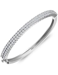 Fashion Plaza Rhodium Plated Womens Sterling Silver Cubic-Zirconia Stone Basket Set Bangle Bracelet 15.3g Weight 7.8" Long Y51