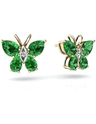 Created Emerald 14kt Yellow Gold Butterfly Earrings