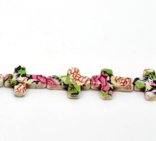 2 Strands - Dyed Multicolor Pattern Howlite - Grade B - Synthetic Turquoise Cross Loose Beads - 16x12mm