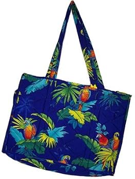 Quilted Beach Bag and Pareo 3 Piece Set, Parrots on Royal