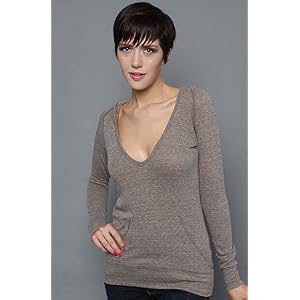 Buy Alternative Apparel The Deep V Pullover Hoody in Eco Brown hood ,Sweatshirts for Women by Alternative