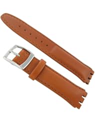 17mm Genuine Oiled Leather Padded Stitched Tan Brown Watch Band Fits Swatch