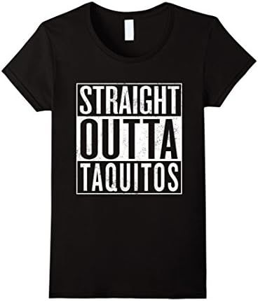 Women's STRAIGHT OUTTA TAQUITOS T-shirt / Vintage Look Medium Black